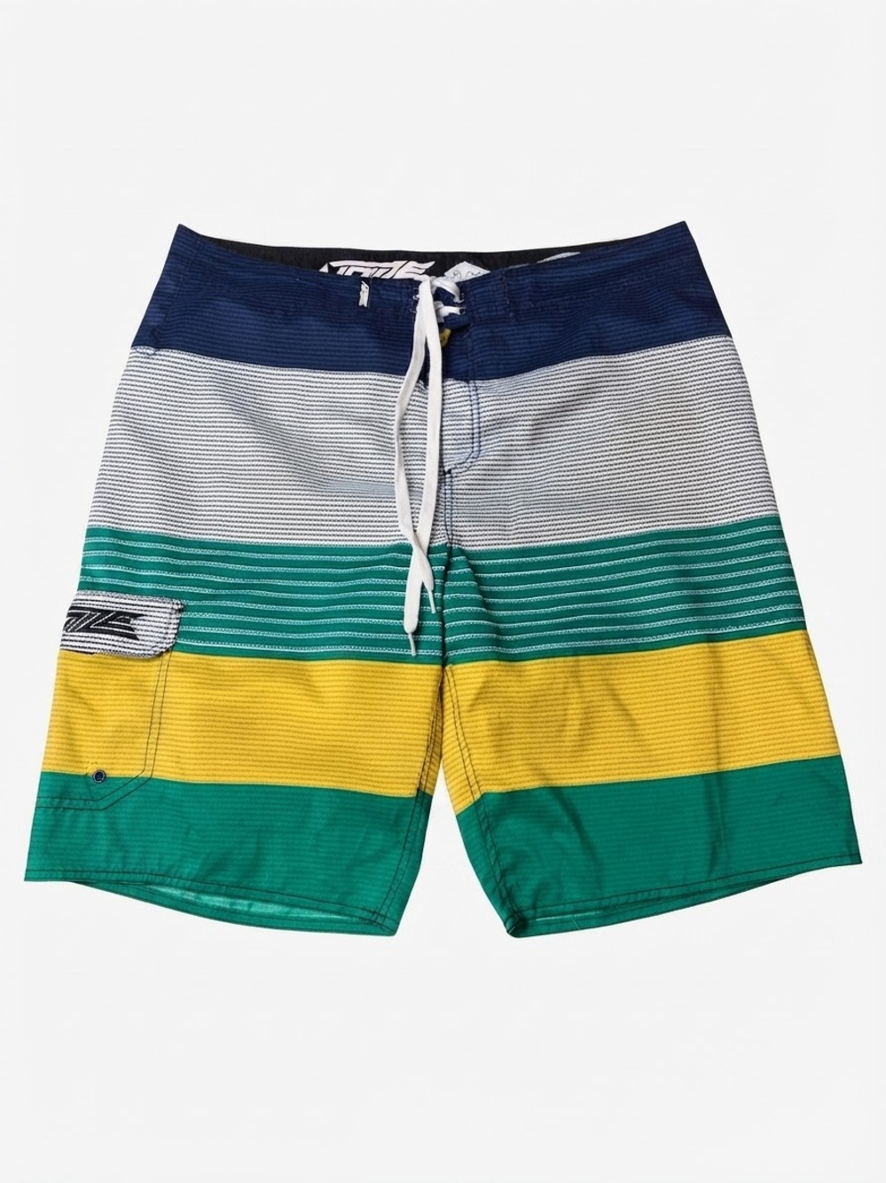 Noize Boardshort Series Striped Swim Trunks Mens XL Navy Green Yellow